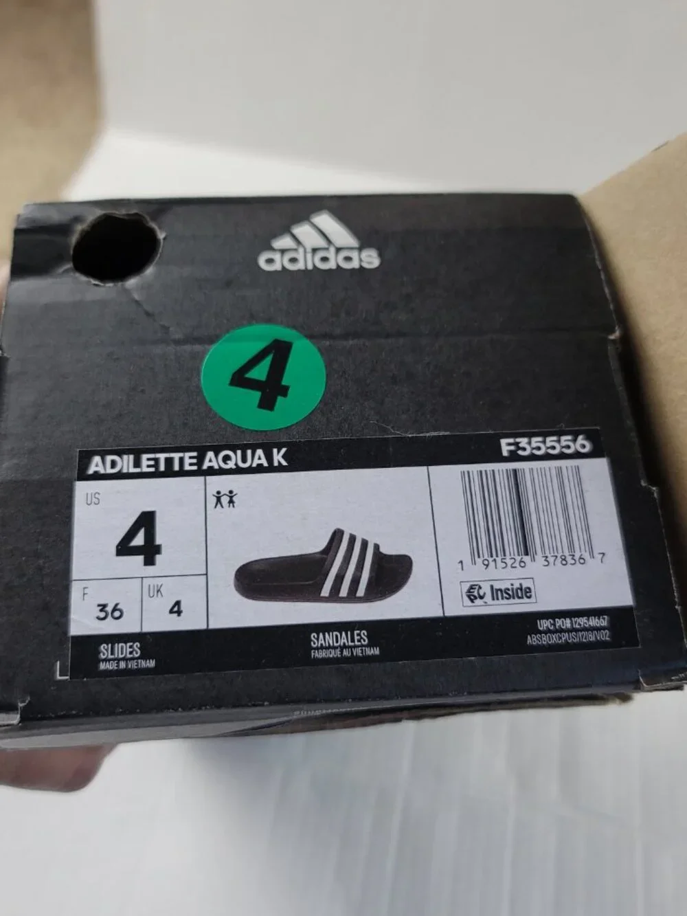 Adidas Adilette Aqua Slides Black White Youth Size 4 Cloudfoam Slip On Sandals